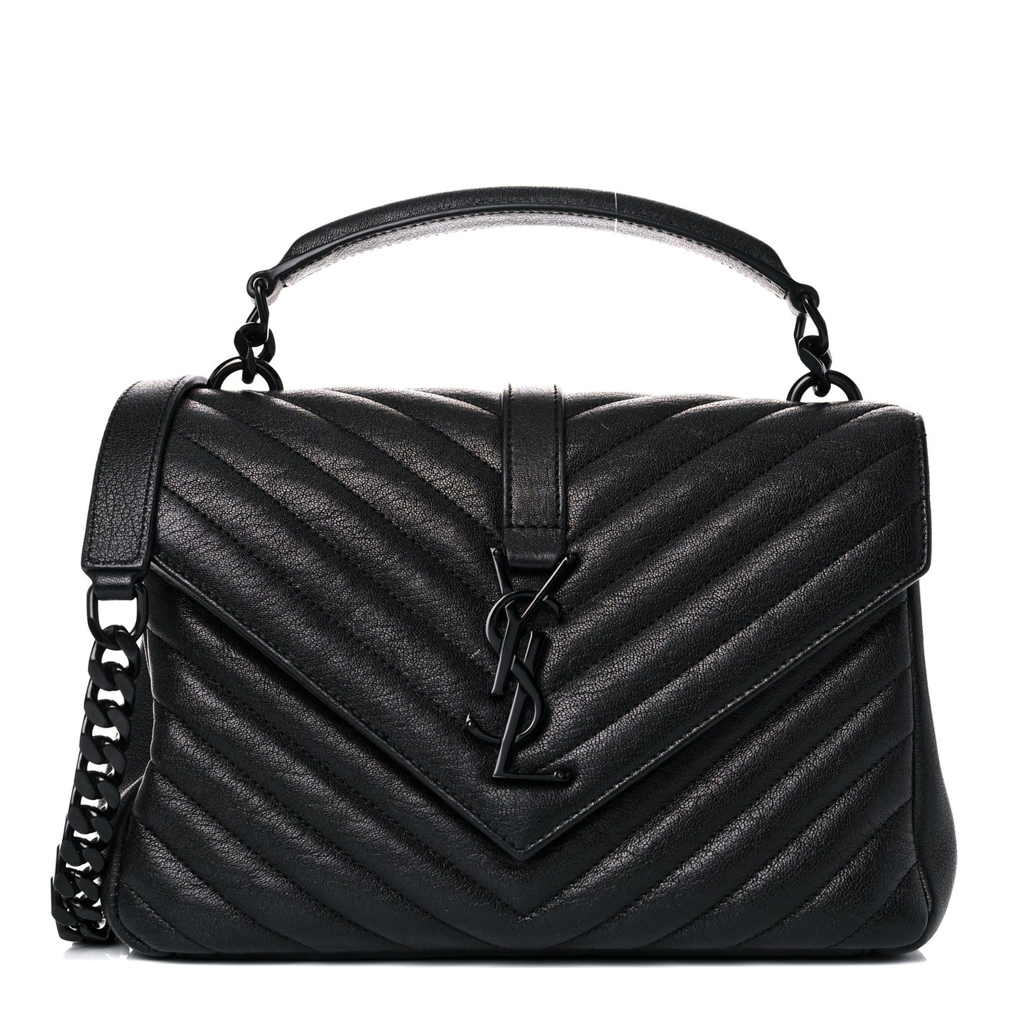 Sheepskin Matelasse Chevron Monogram Monochrome Medium College Bag Black