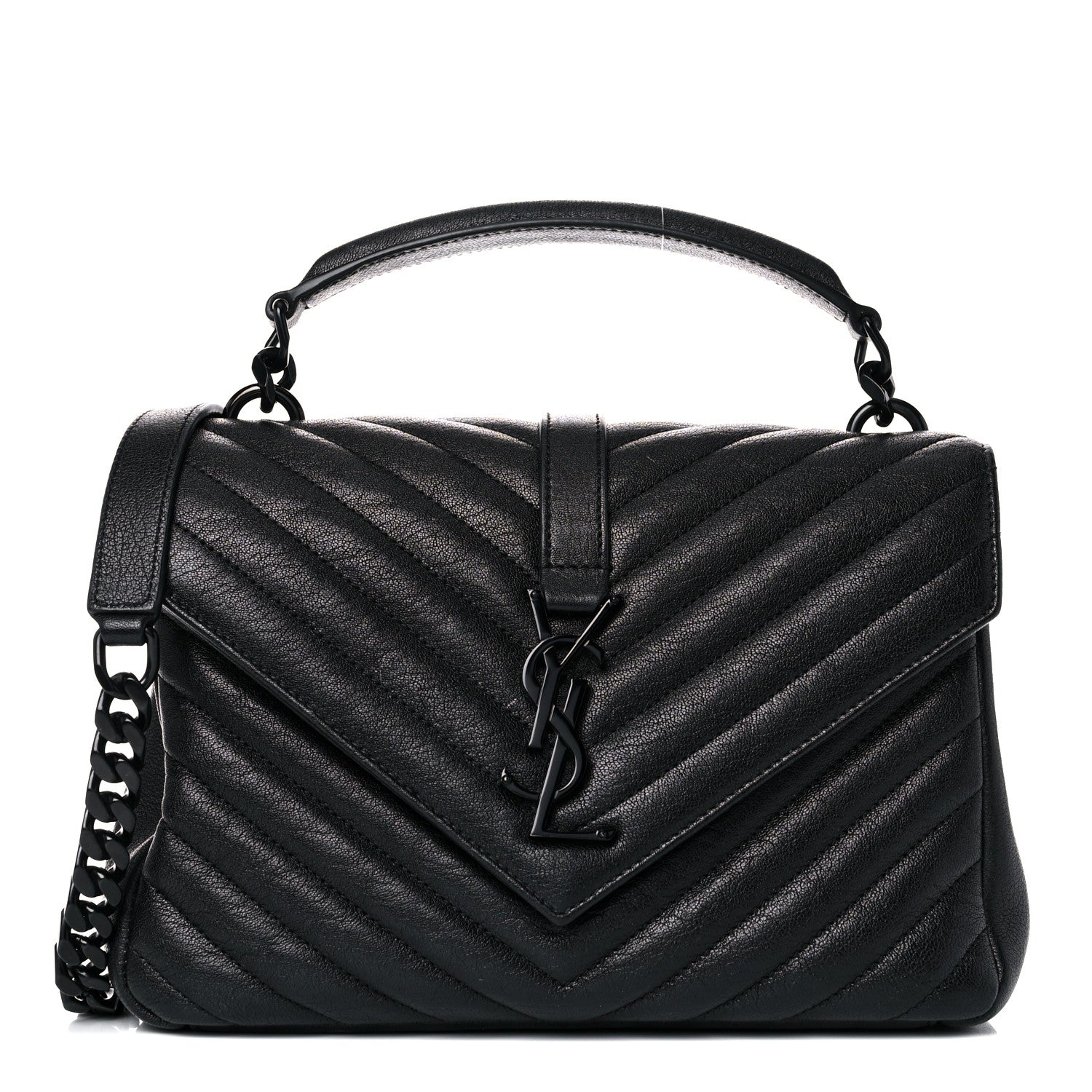 Saint Laurent Sheepskin Matelasse Chevron Monogram Monochrome Medium College Bag Black 1 of 12