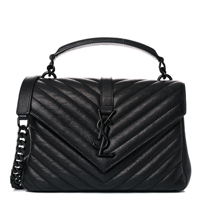 Saint Laurent Sheepskin Matelasse Chevron Monogram Monochrome Medium College Bag Black 1 of 12