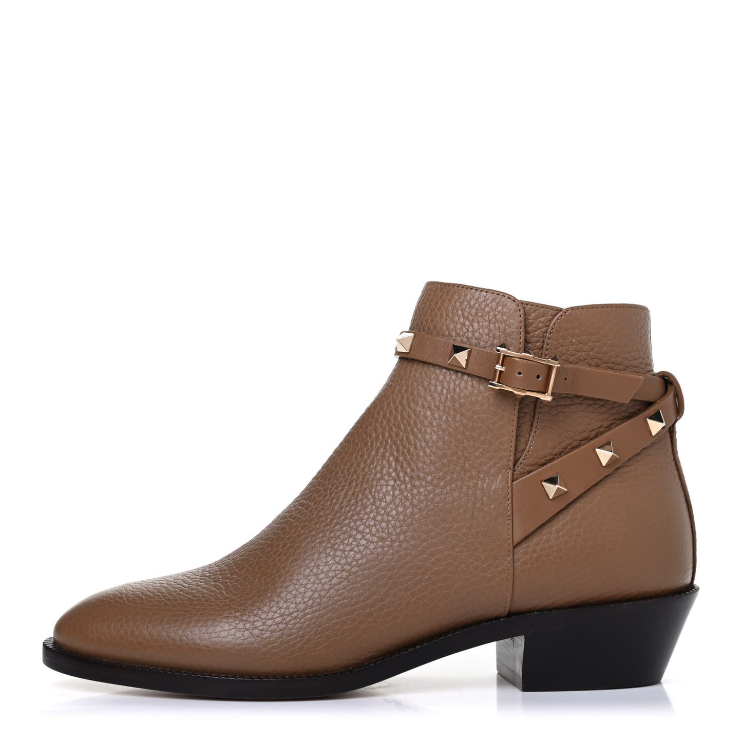 Grained Calfskin Rockstud Single Buckle 35mm Cowboy Ankle Boots 37 Nocciola