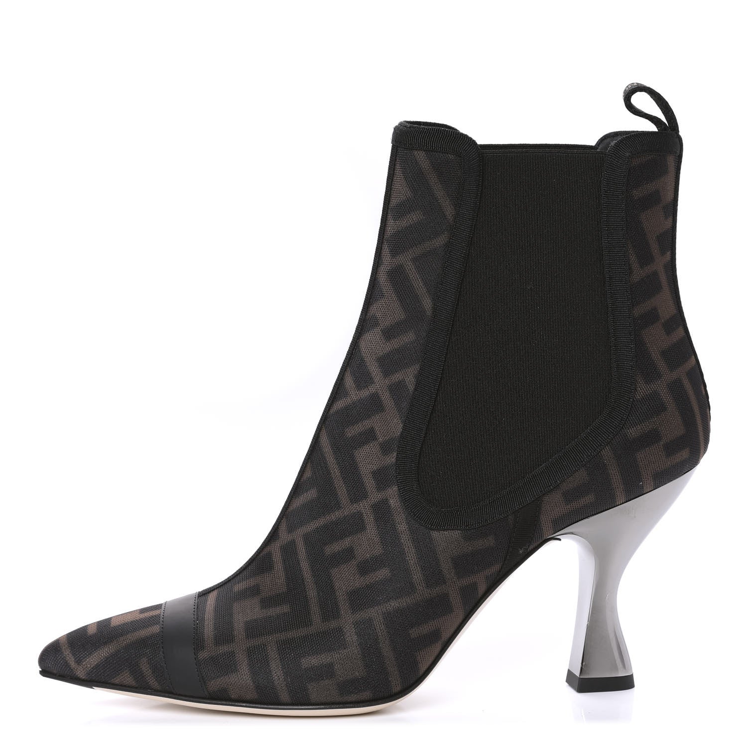 Fendi Mesh Tulle FF Colibri 85mm Ankle Booties 37.5 Tobacco Moro Black 1 of 8