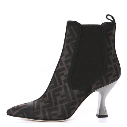 Fendi Mesh Tulle FF Colibri 85mm Ankle Booties 37.5 Tobacco Moro Black 1 of 8