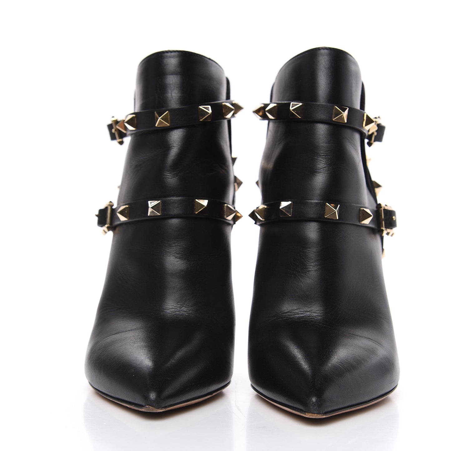 Calfskin Rockstud Double Buckle 100mm Ankle Boots 36 Black