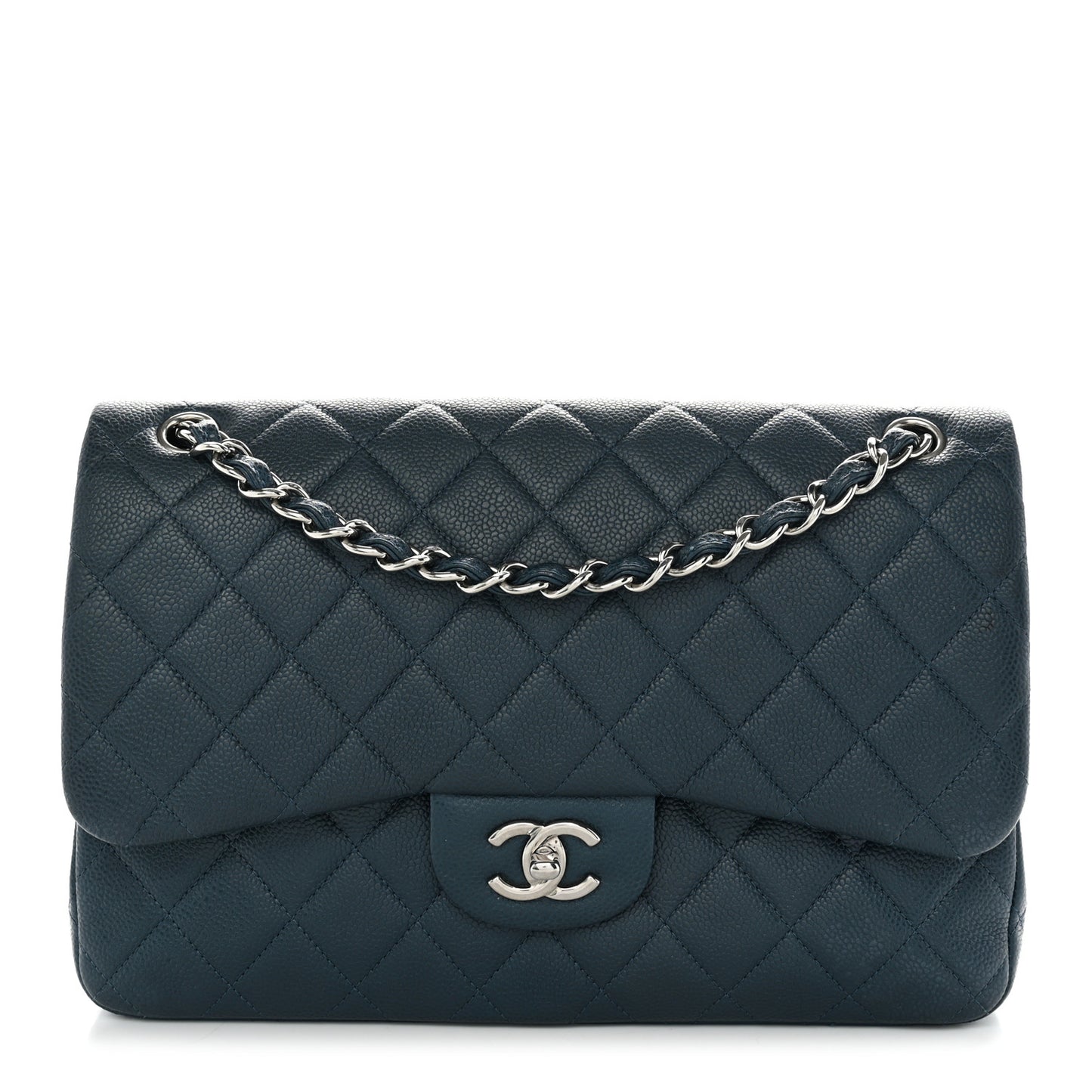 Metallic Caviar Quilted Jumbo Double Flap Dark Blue