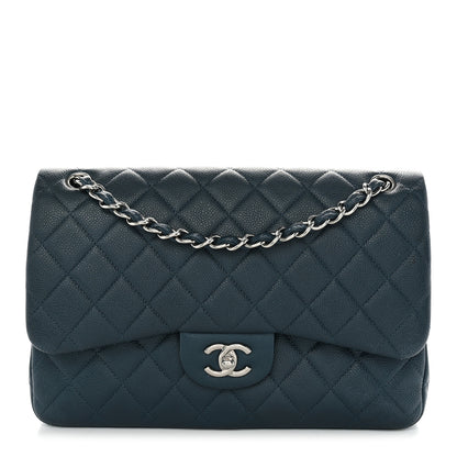 Chanel Metallic Caviar Quilted Jumbo Double Flap Dark Blue 1 of 13