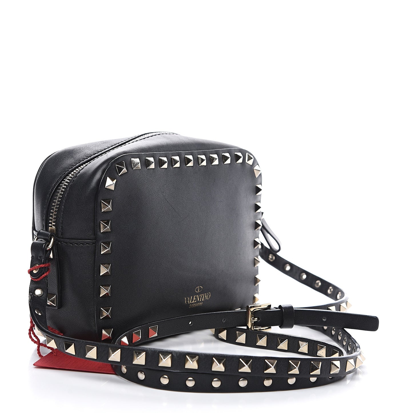 Calfskin Rockstud Camera Crossbody Bag Black