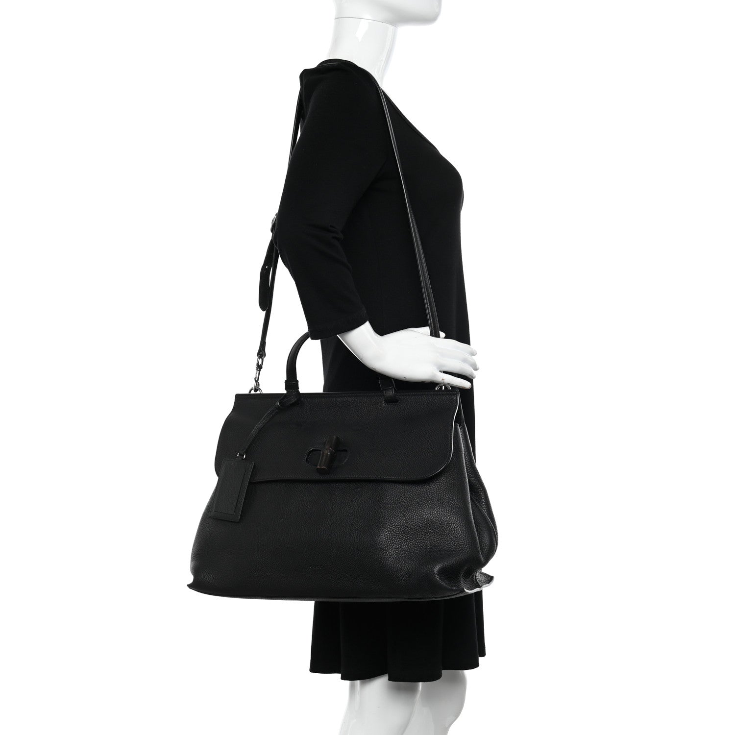 Gucci Pebbled Calfskin Large Bamboo Daily Top Handle Bag Black 2 of 11