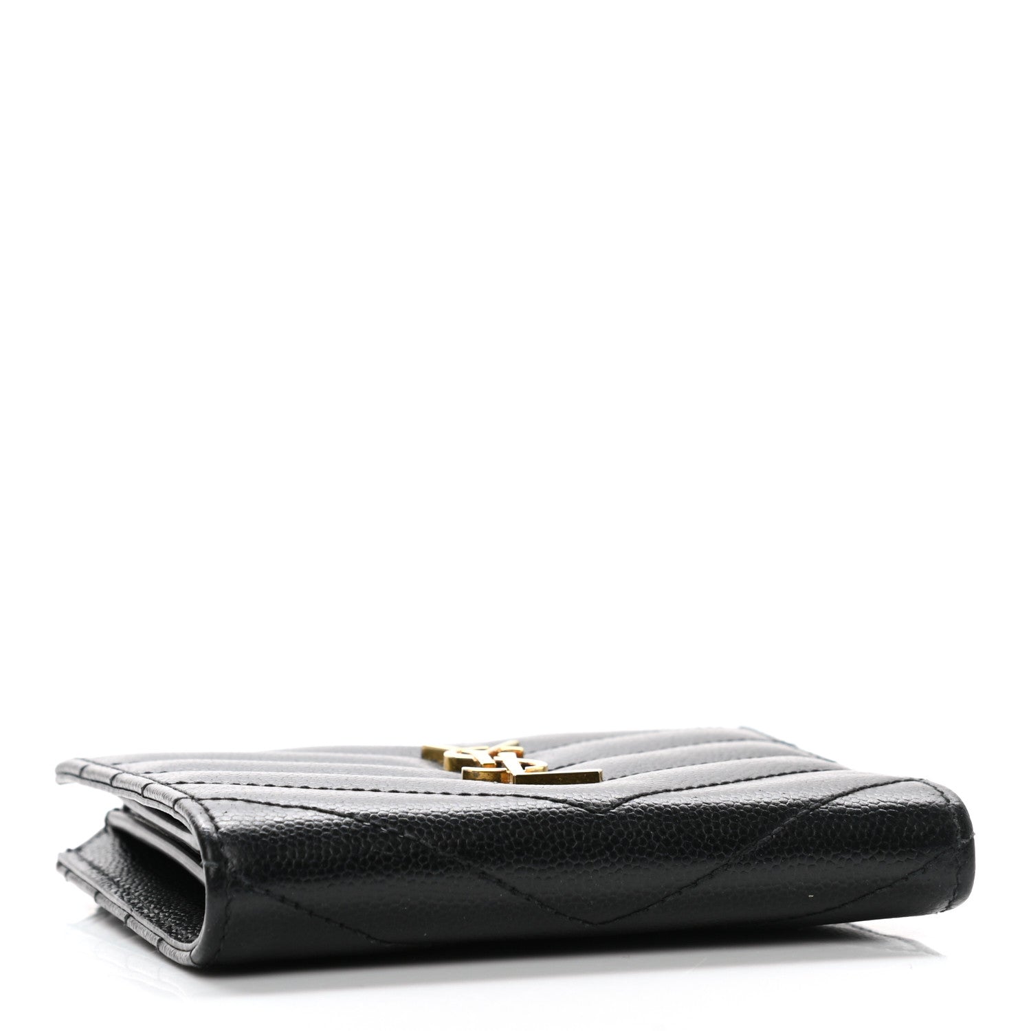 Saint Laurent Grain De Poudre Matelasse Chevron Monogram Zipped Card Case Black 4 of 8