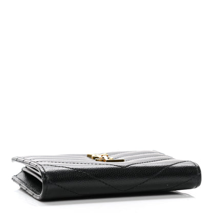 Saint Laurent Grain De Poudre Matelasse Chevron Monogram Zipped Card Case Black 4 of 8