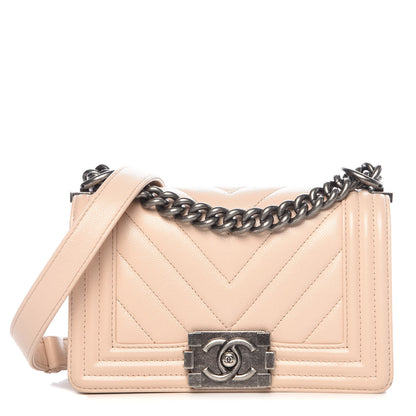 Chanel Caviar Chevron Quilted Small Boy Flap Light Beige 1 of 12