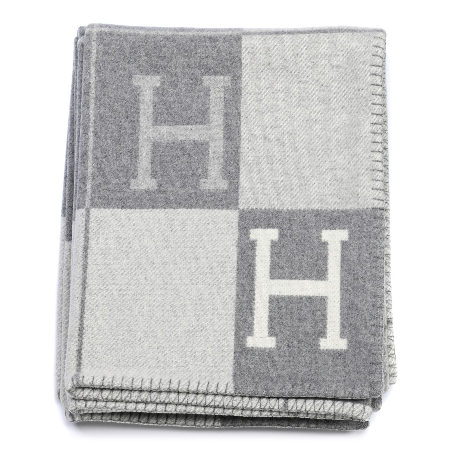 Hermes Wool Cashmere Avalon III Blanket Ecru Gris Clair 1 of 6