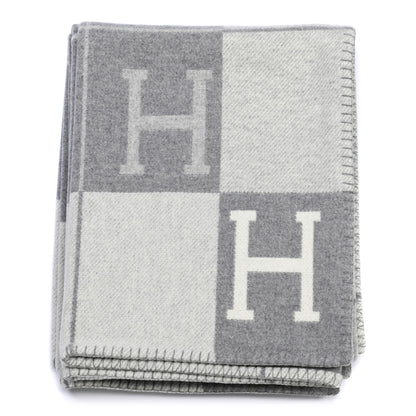 Hermes Wool Cashmere Avalon III Blanket Ecru Gris Clair 1 of 6