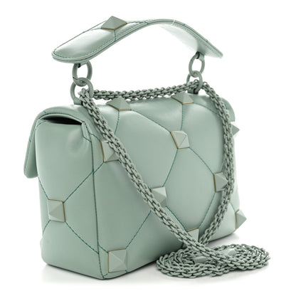 Valentino Garavani Nappa Enamel Monochrome Medium Roman Stud Shoulder Bag Morning Dew 3 of 9