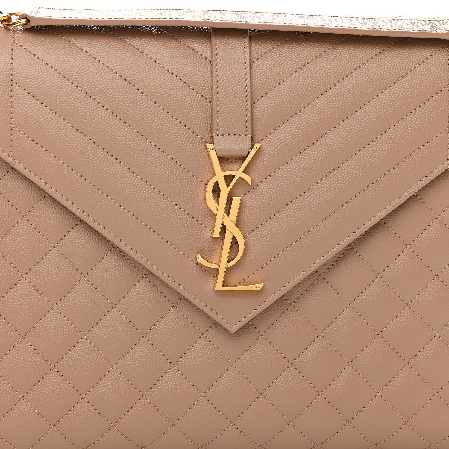 Saint Laurent Grain De Poudre Mixed Matelasse Large Triquilt Monogram Satchel Dark Beige 11 of 11