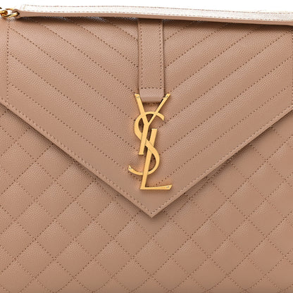 Saint Laurent Grain De Poudre Mixed Matelasse Large Triquilt Monogram Satchel Dark Beige 11 of 11
