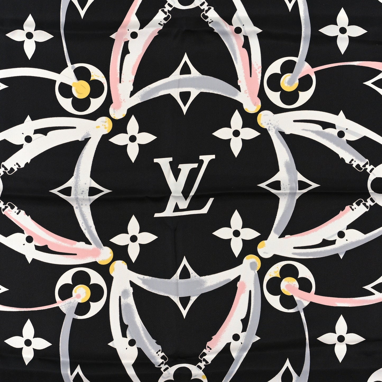 Silk Monogram Square Scarf Black Pink