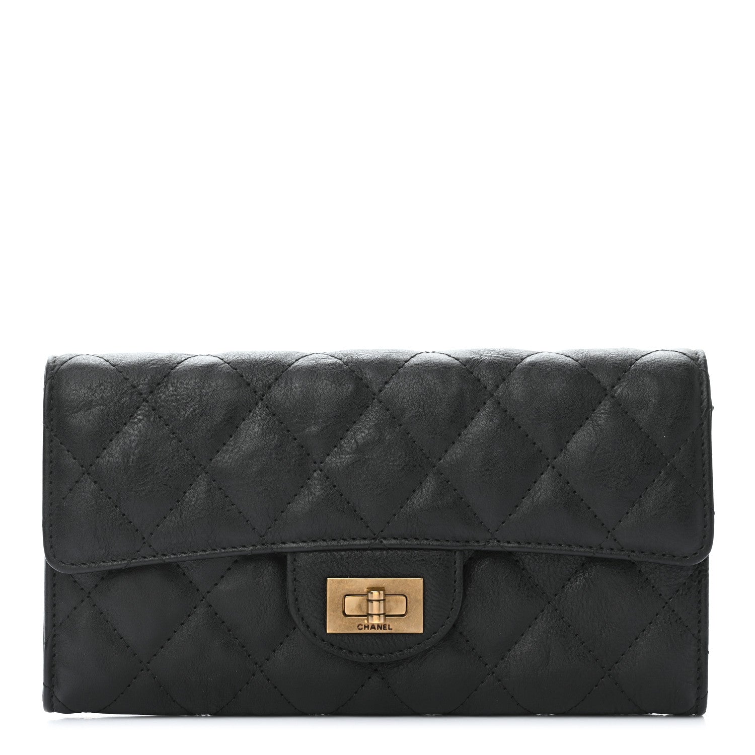 Chanel Crumpled Calfskin Quilted Large Reissue Gusset Flap Wallet Black 1 of 9