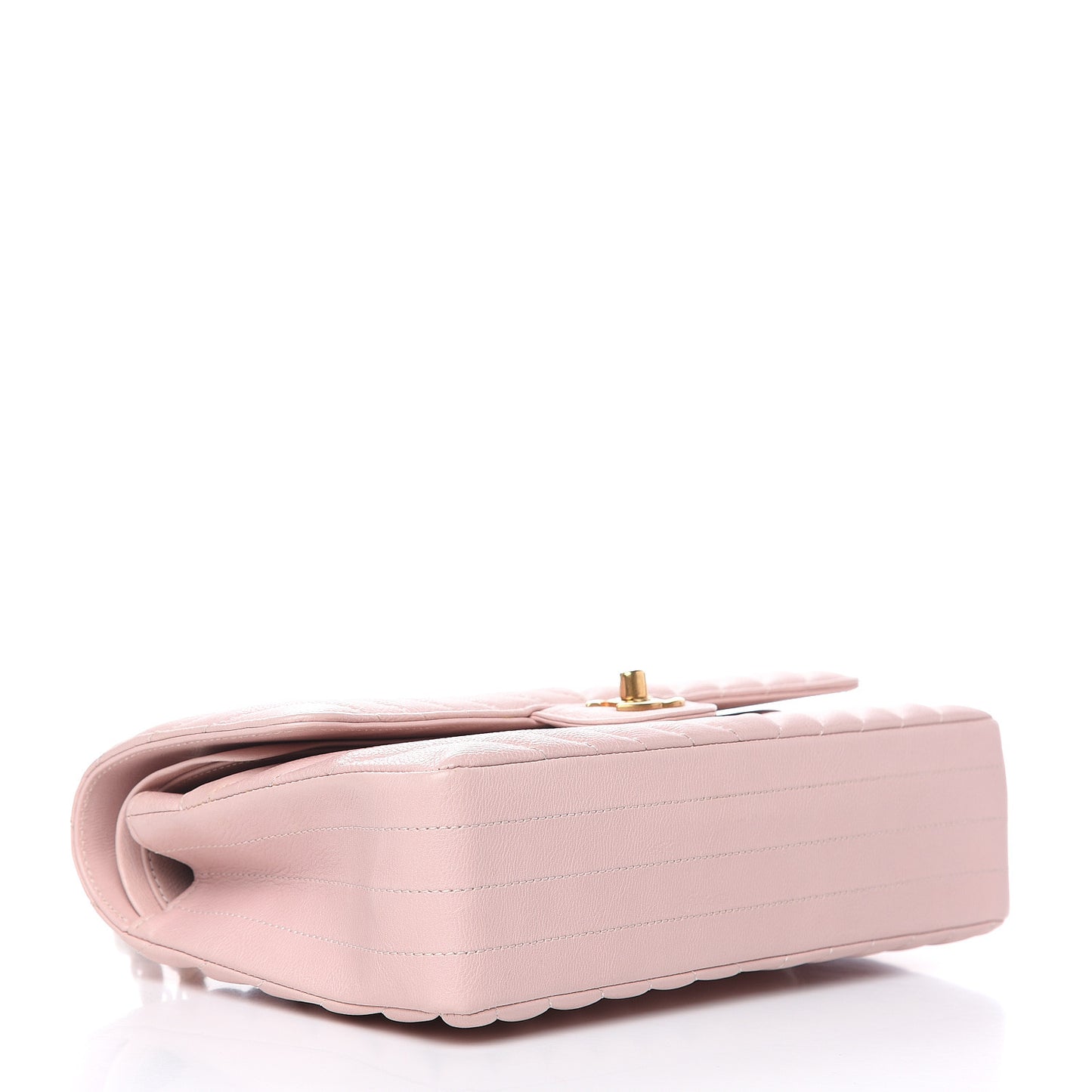 Calfskin Chevron Quilted Medium Double Flap Light Pink