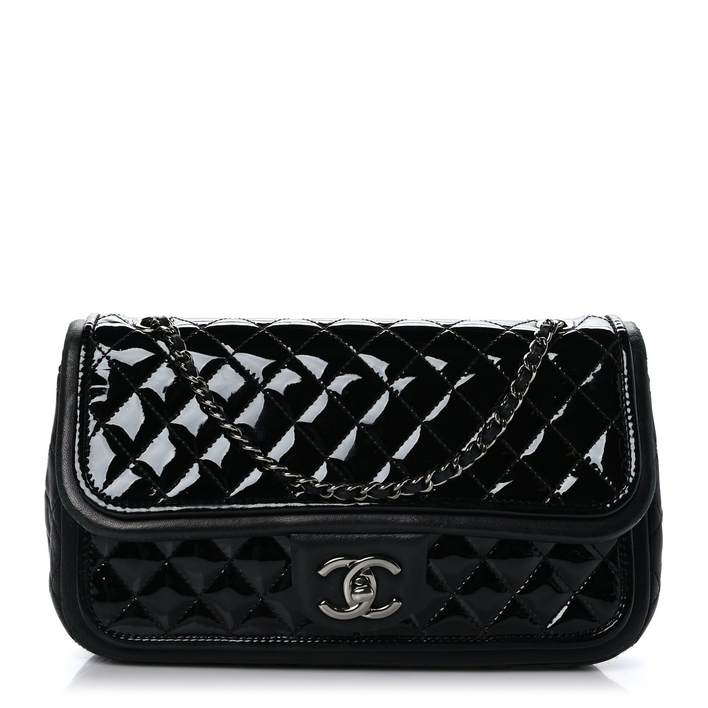 Patent Quilted Jumbo Classic Twist Flap Bag Black
