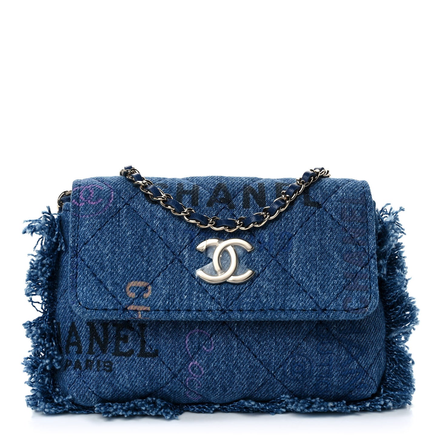 Denim Quilted Denim Mood Clutch With Chain Blue Multicolor