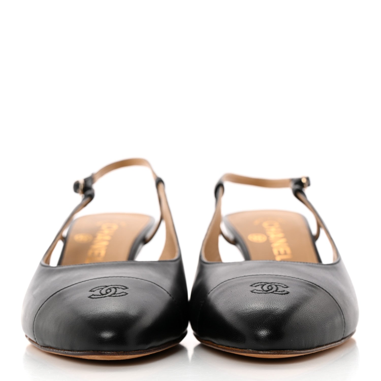 Chanel Calfskin Embossed Cap Toe CC Slingback Pumps 39 Black 2 of 10