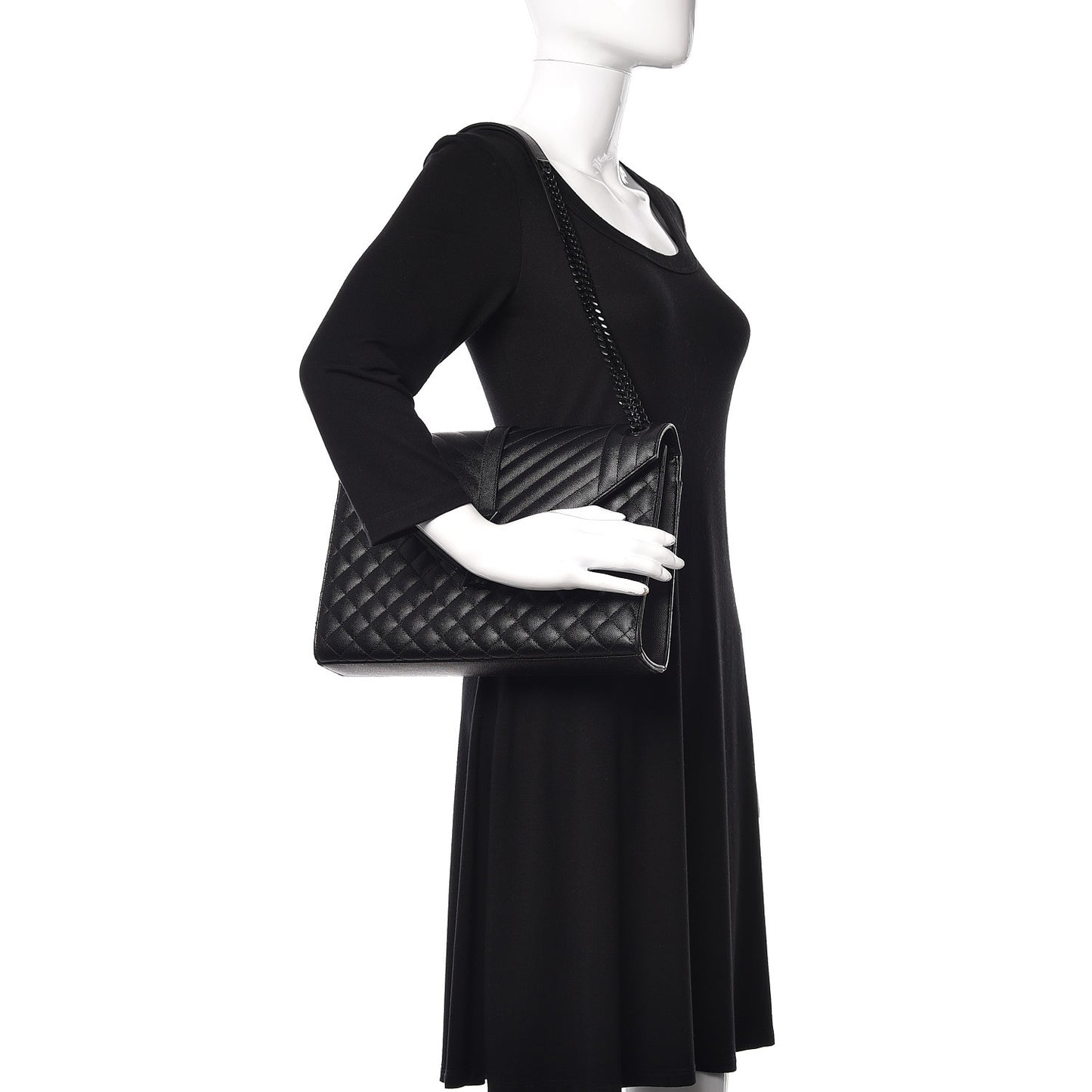 Grain De Poudre Textured Mixed Matelasse Large Triquilt Monogram Monochrome Satchel Black