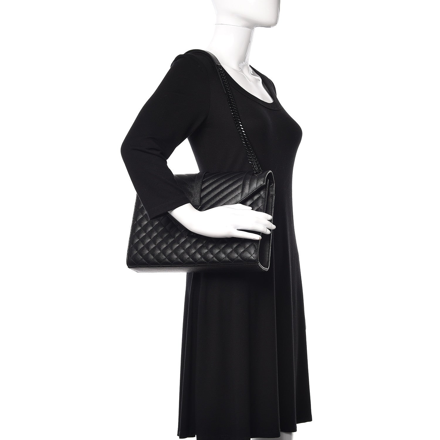 Saint Laurent Grain De Poudre Textured Mixed Matelasse Large Triquilt Monogram Monochrome Satchel Black 2 of 11