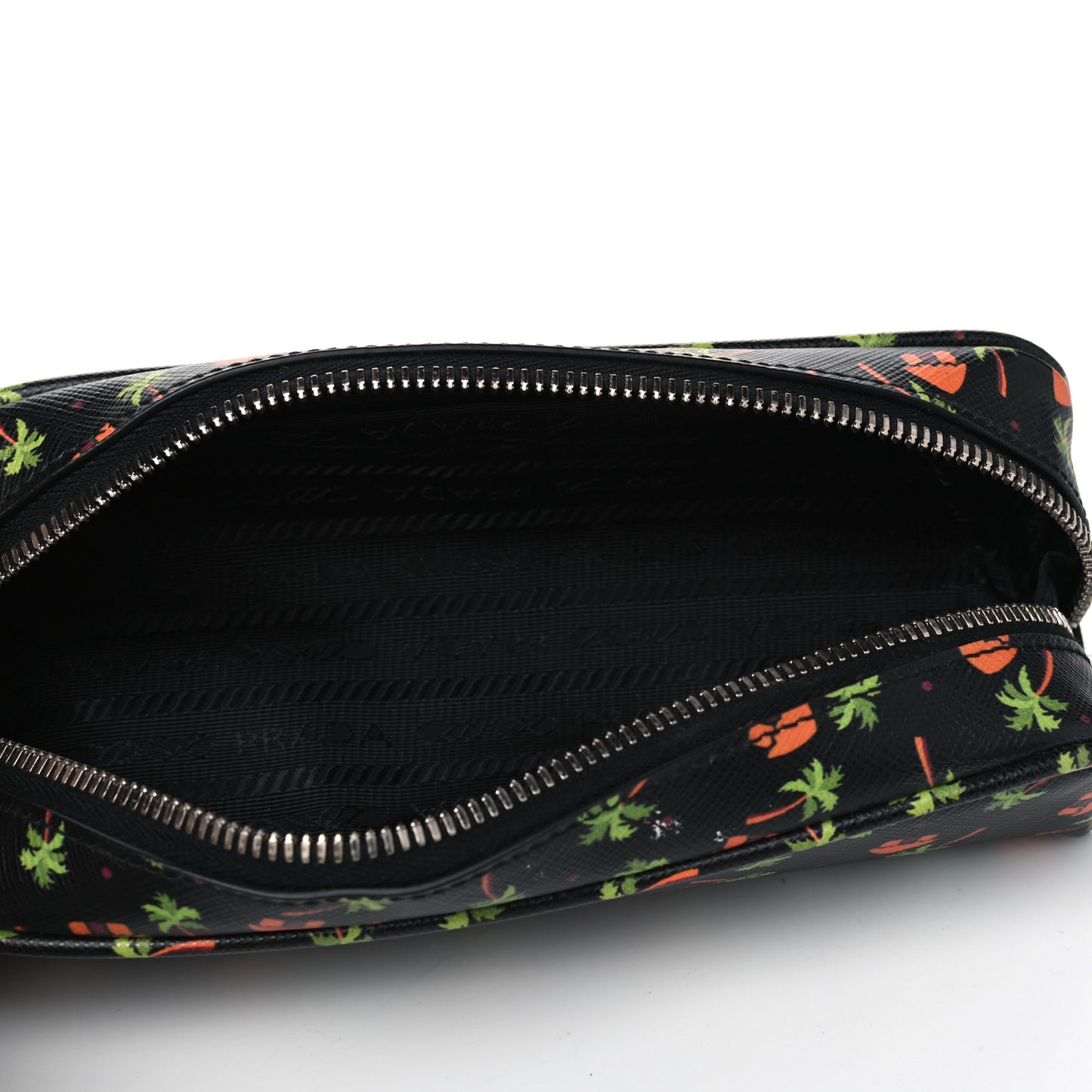 Saffiano Palm Tree Print Pouch Black