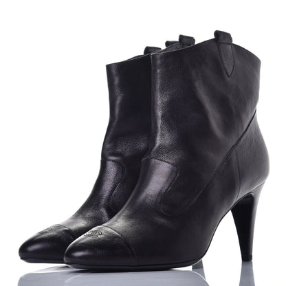 Chanel Lambskin Cap Toe Ankle Boots 39 Black 3 of 9