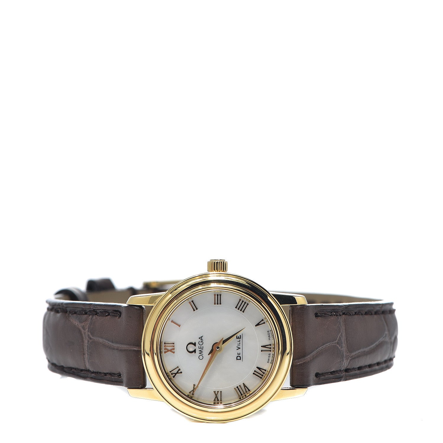 Omega 18K Yellow Gold Crocodile Mother of Pearl 22mm De Ville Prestige Quartz Watch 4670.71.02 3 of 8