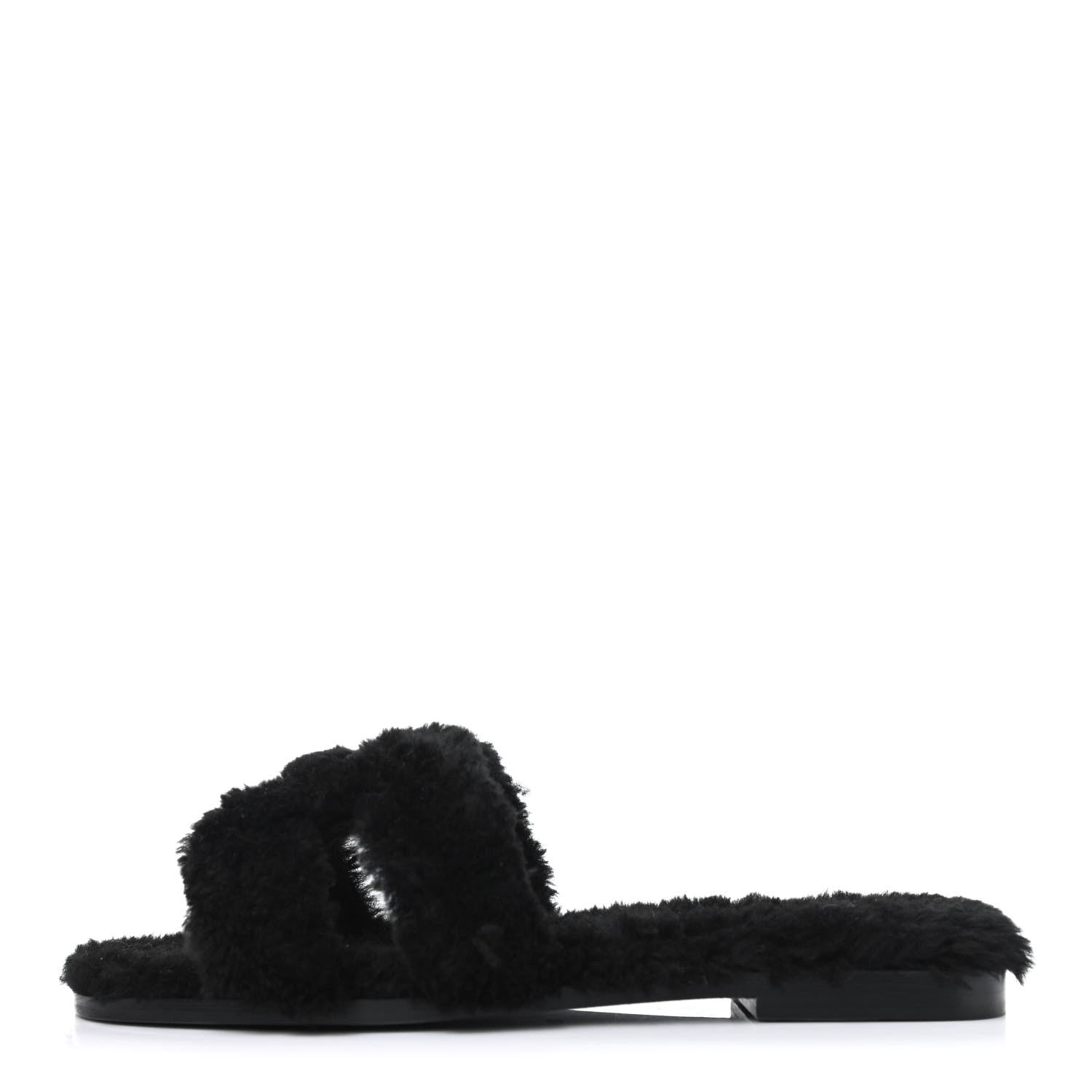 Hermes Woolskin Oran Sandals 37.5 Black 1 of 4