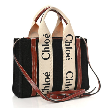Chloe Felt Calfskin Small Woody Ribbon Tote With Strap Black 3 of 8