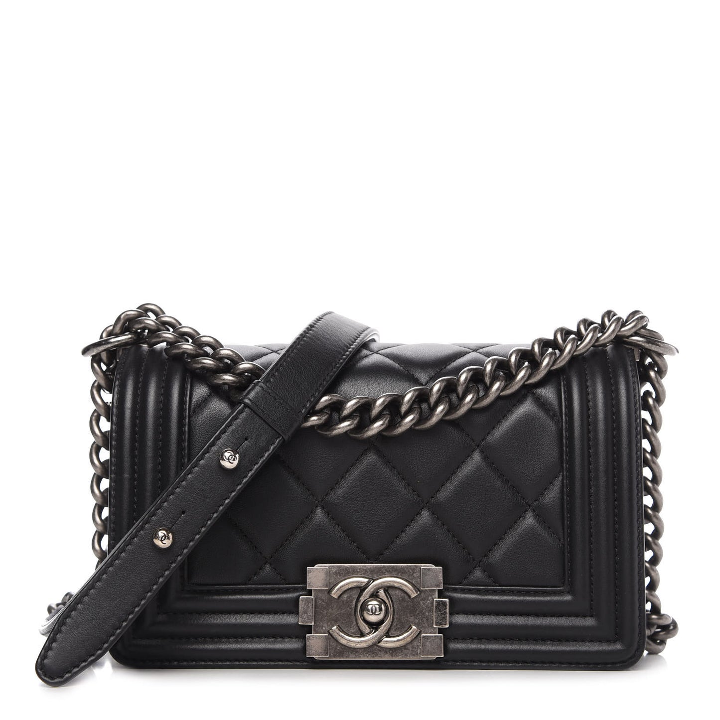 Calfskin Quilted Small Boy Flap Black