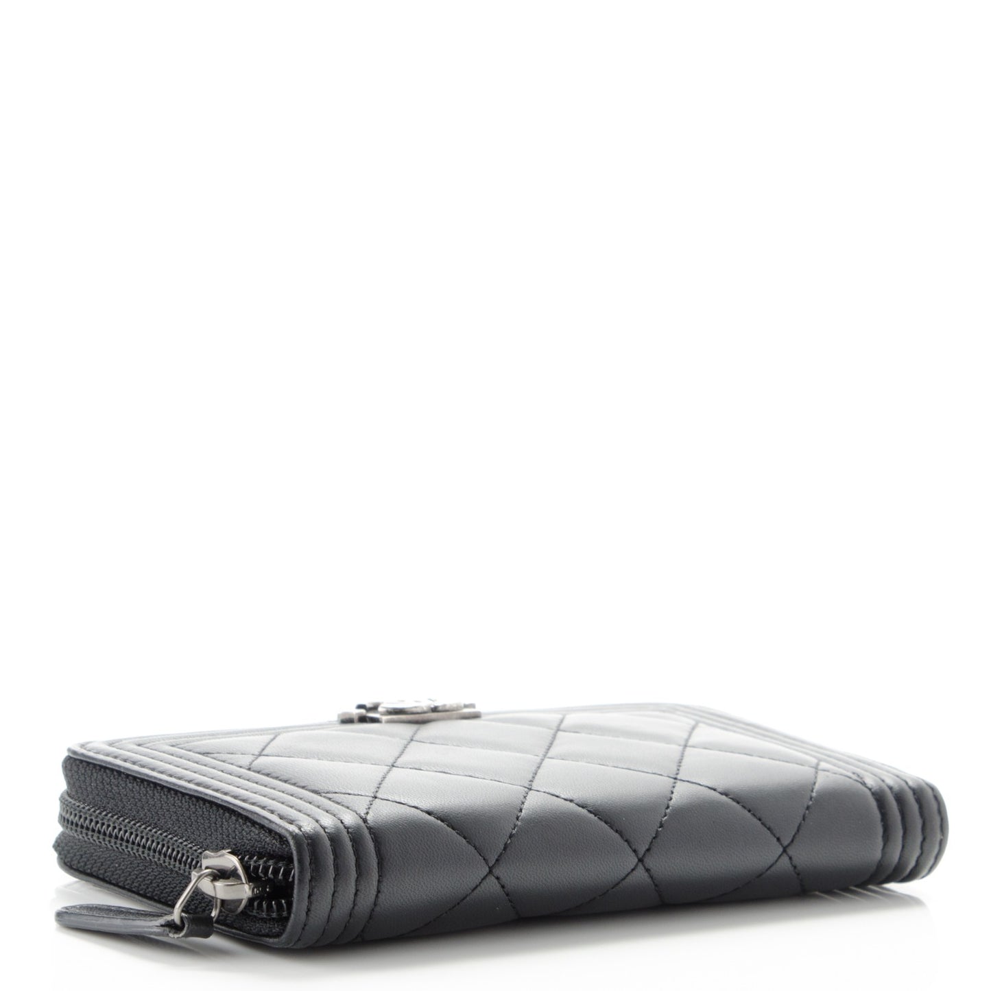 Lambskin Quilted Small Boy Zip Around Wallet Black