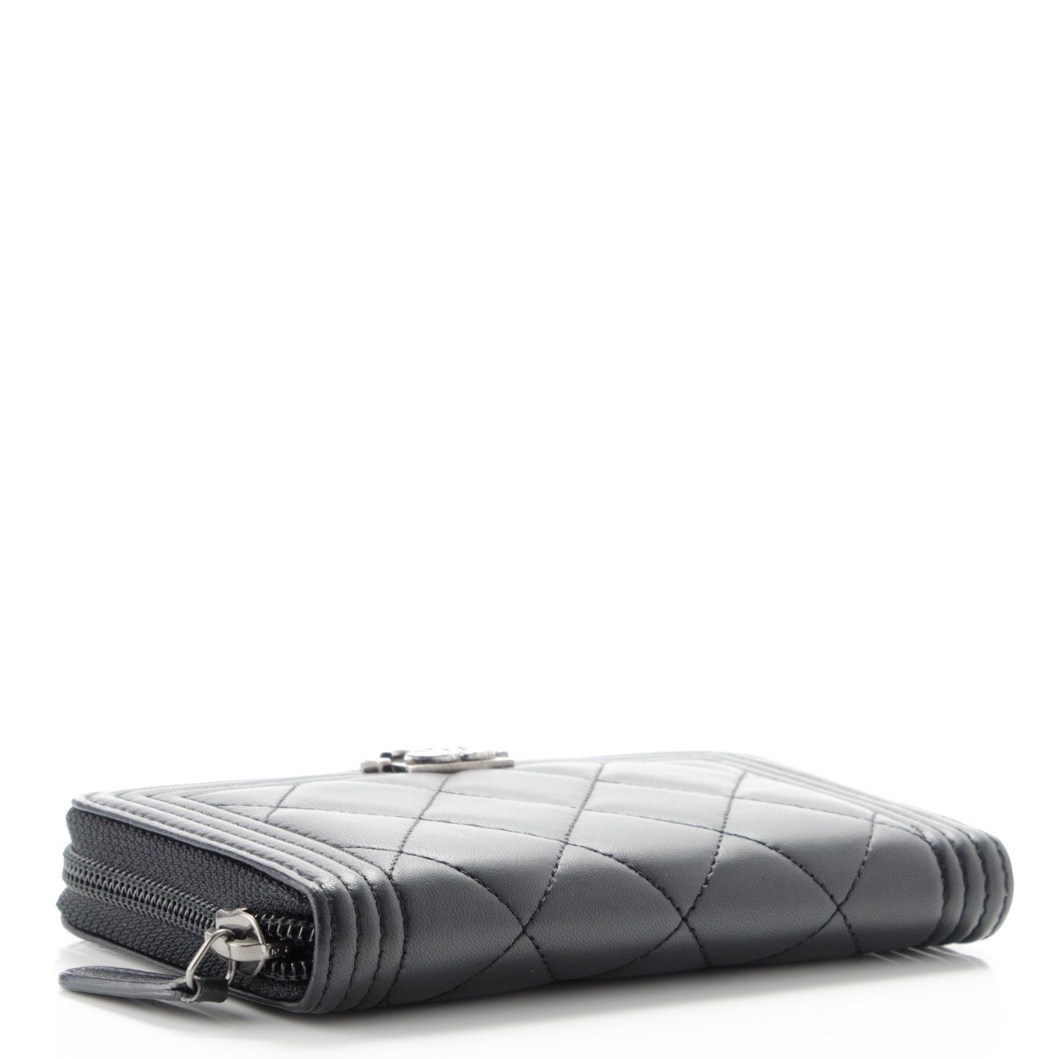 Chanel Lambskin Quilted Small Boy Zip Around Wallet Black 4 of 8