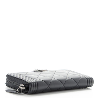 Chanel Lambskin Quilted Small Boy Zip Around Wallet Black 4 of 8