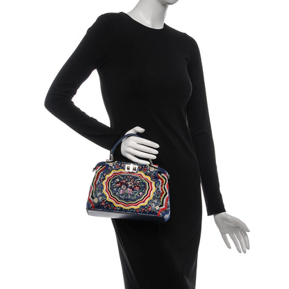 Fendi Nappa Beaded Flowers Mini Peekaboo Iconic Satchel True Blue 2 of 7