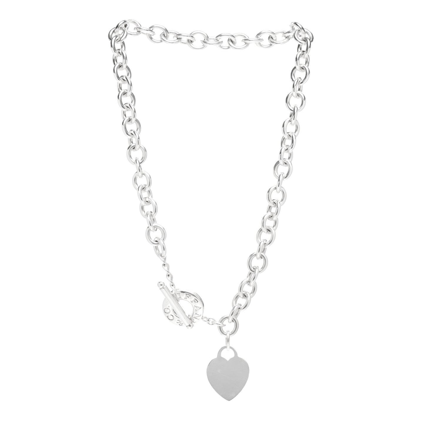 Sterling Silver Heart Tag Toggle Necklace