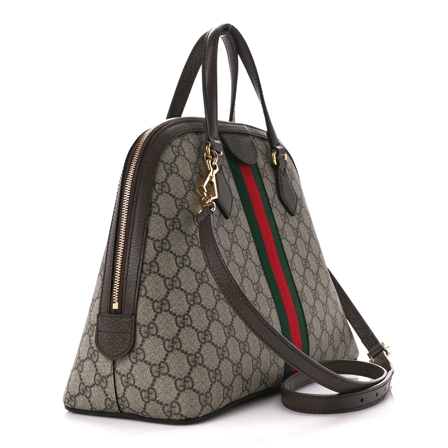 GG Supreme Monogram Web Medium Ophidia Top Handle Dome Bag Brown