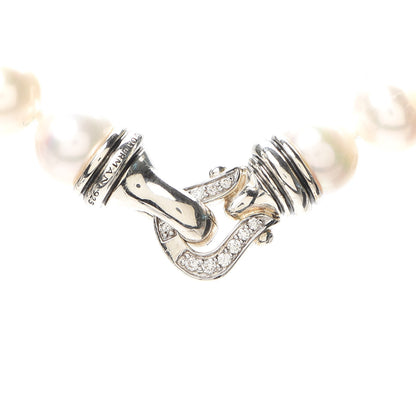 David Yurman Sterling Silver Diamond Pearl 8-8.5mm Buckle Necklace 4 of 5