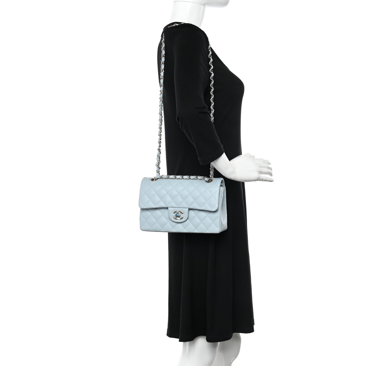 Caviar Quilted Small Double Flap Light Blue