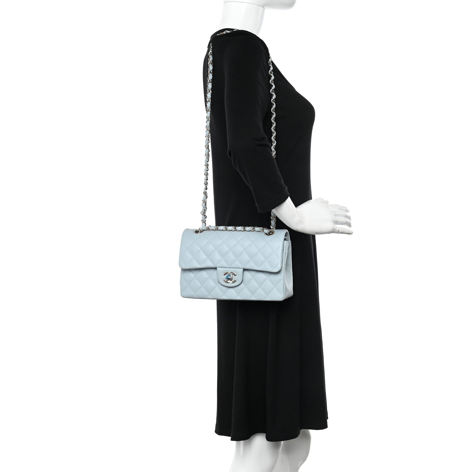 Chanel Caviar Quilted Small Double Flap Light Blue 2 of 11