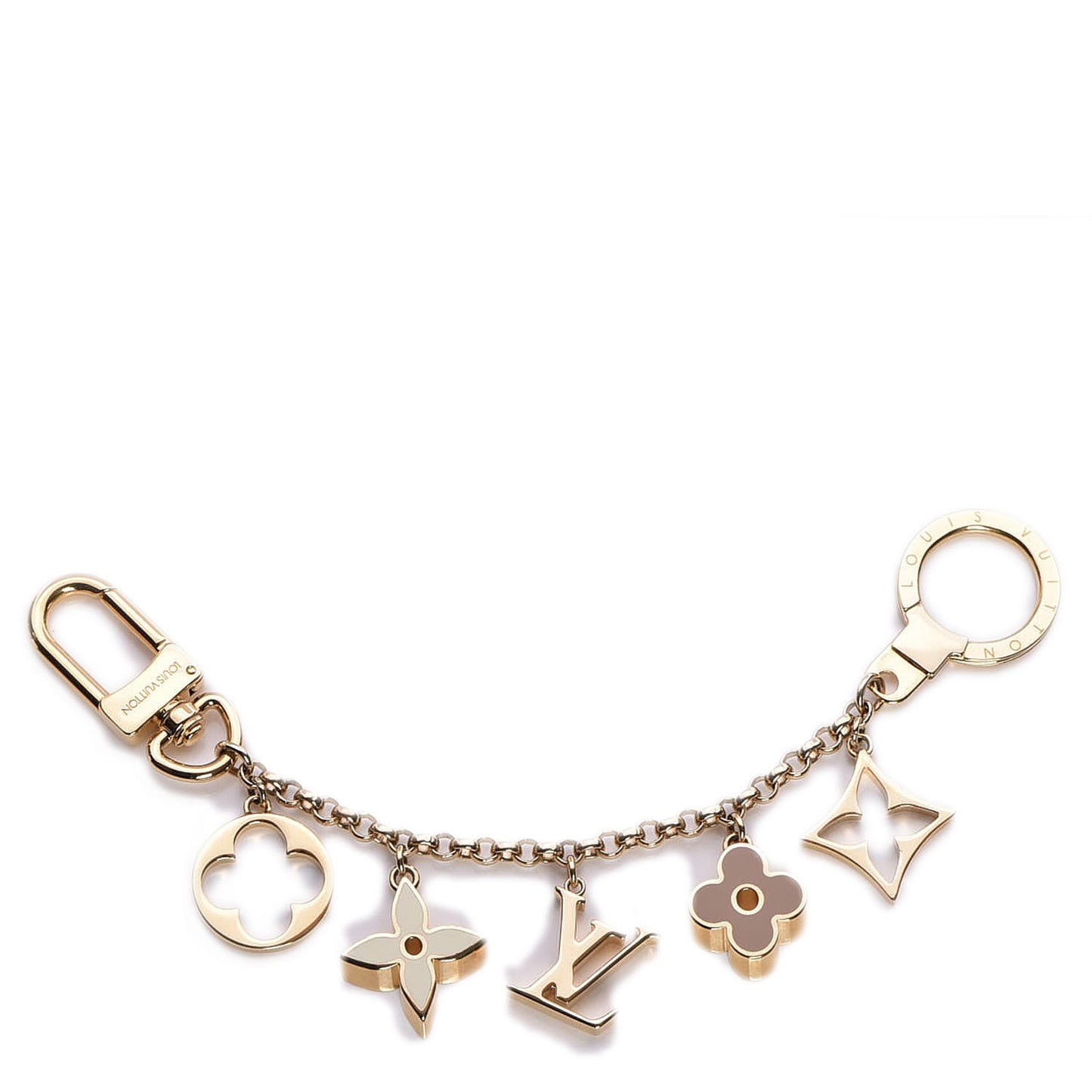 Brass Enamel Fleur De Monogram Bag Charm Chain Gold