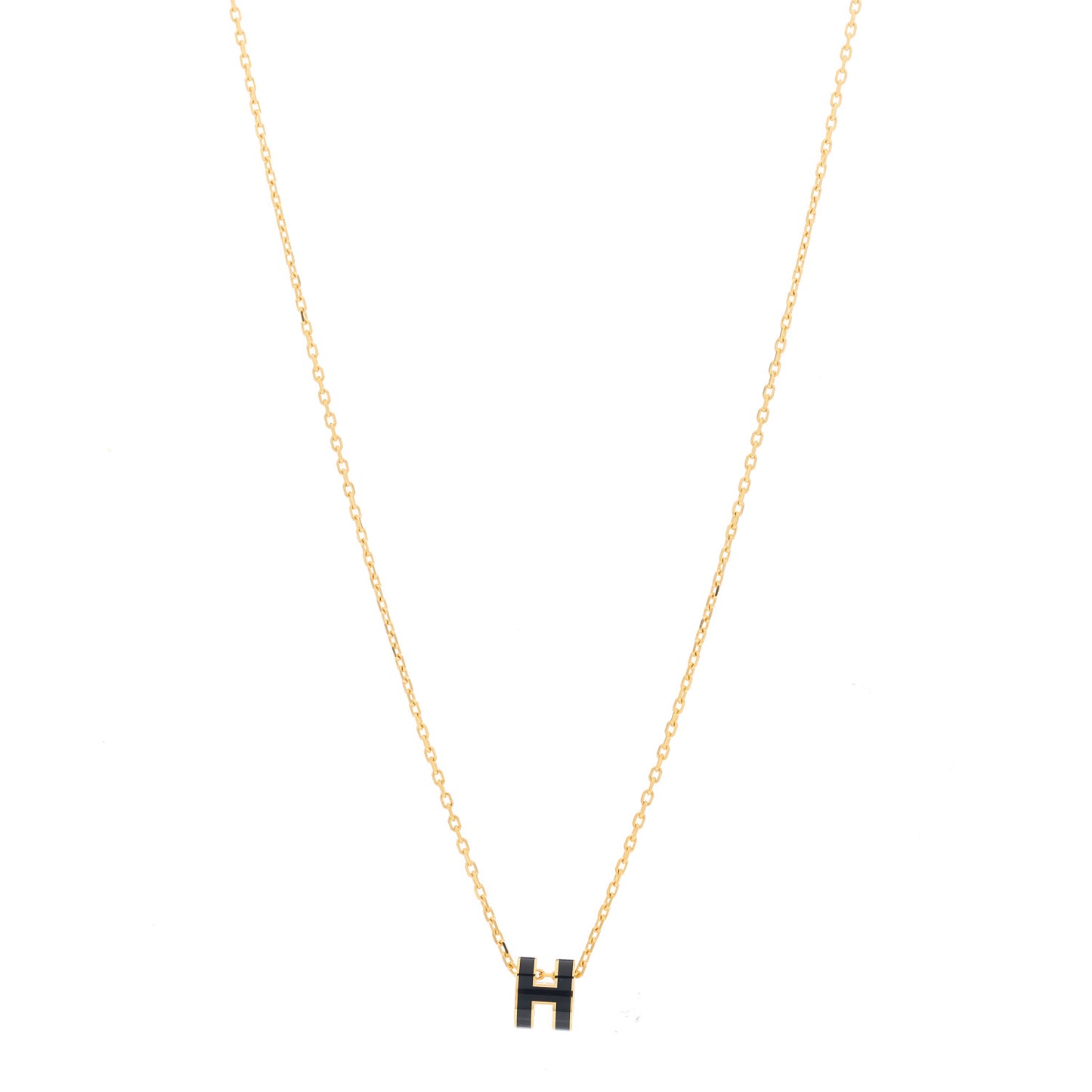Lacquered Gold Mini Pop H Pendant Necklace Black