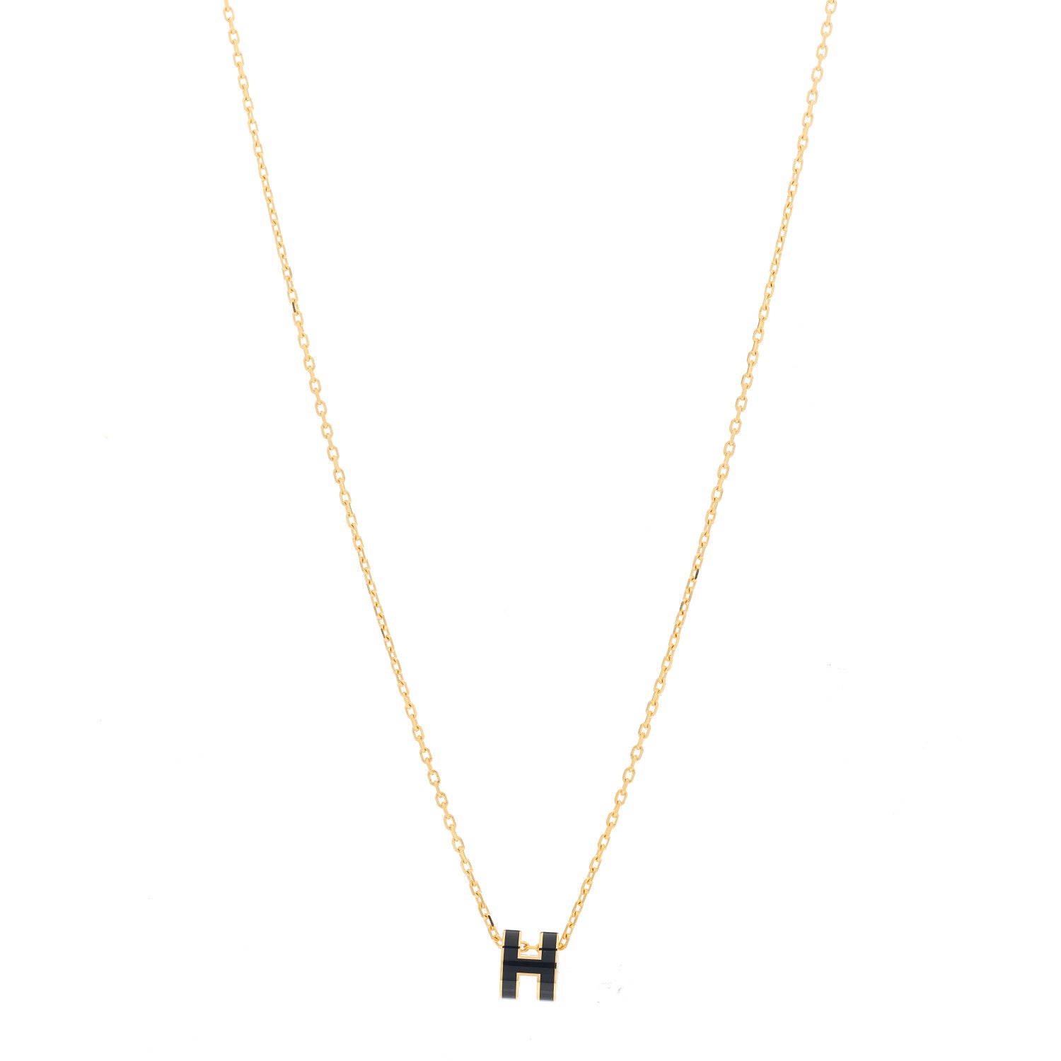 Hermes Lacquered Gold Mini Pop H Pendant Necklace Black 1 of 4