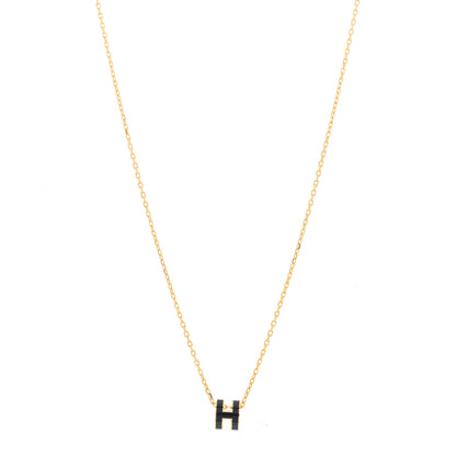 Hermes Lacquered Gold Mini Pop H Pendant Necklace Black 1 of 4
