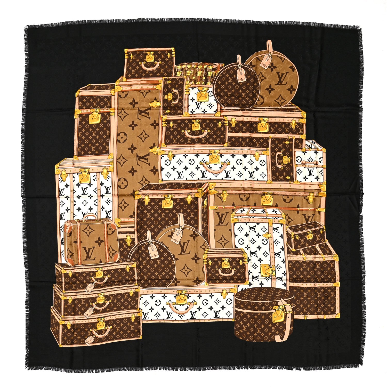 Louis Vuitton Silk Wool Monogram Lets Go Shawl Black 1 of 3