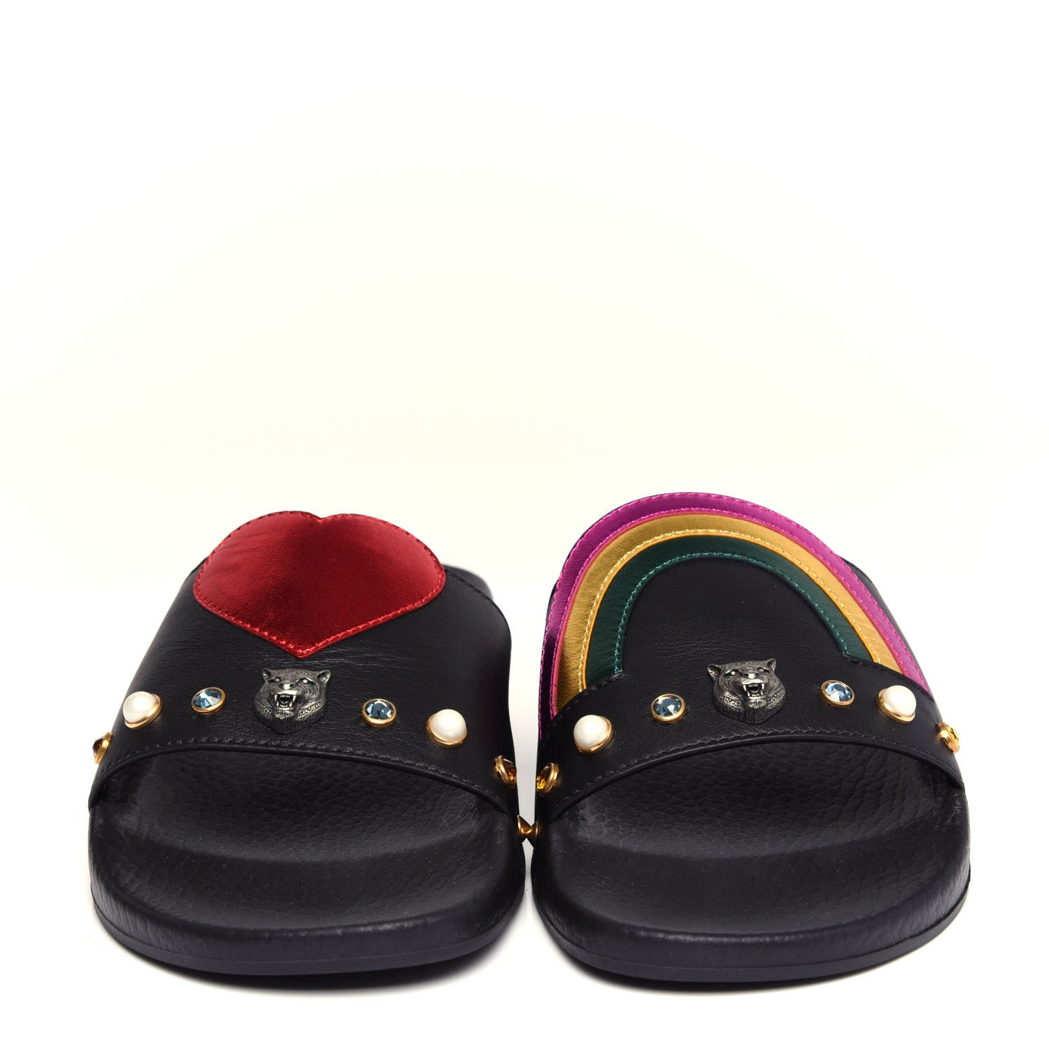 Gucci Calfskin Rainbow Heart Pursuit Slide Sandals 38 Black 5 of 11