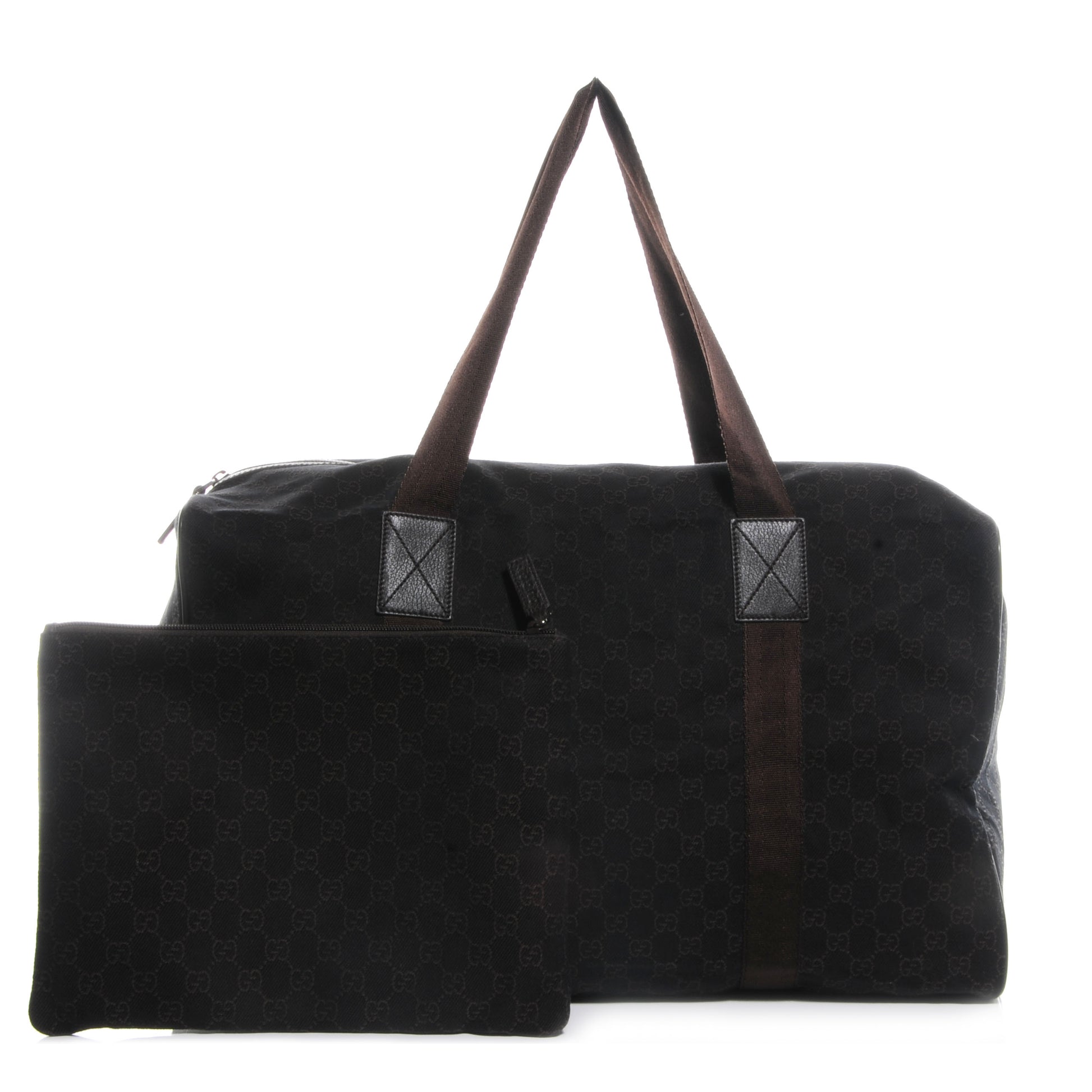 Gucci Denim Monogram Large Collapsible Carry On Duffle Bag Brown 4 of 8