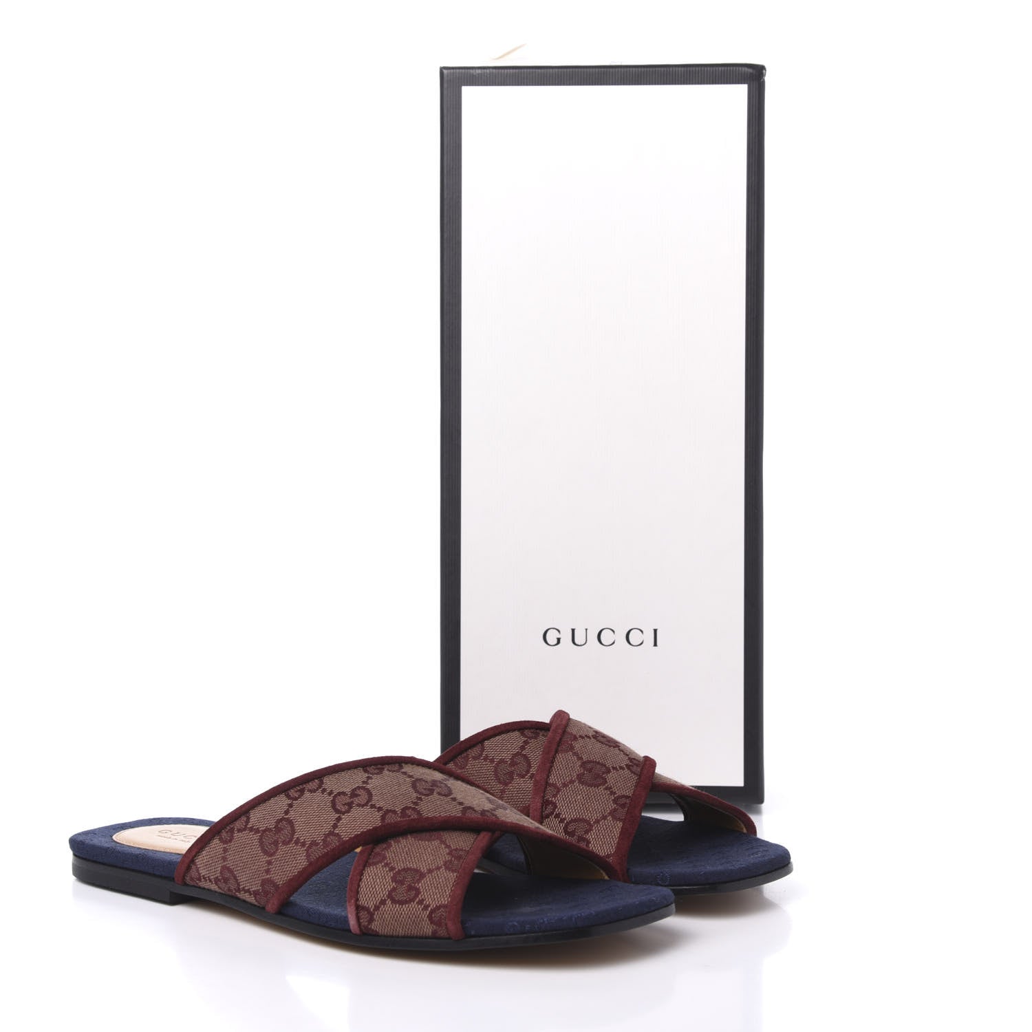Gucci Canvas GG Monogram Womens Criss Cross Slide Sandals 38.5 Sahara Rubino Chardonnay 9 of 9